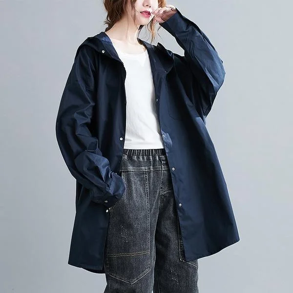 Women's Coats with Fur Trimmed Zippercotton plus size Oversized hooded vintage casual loose autumn spring trench coat