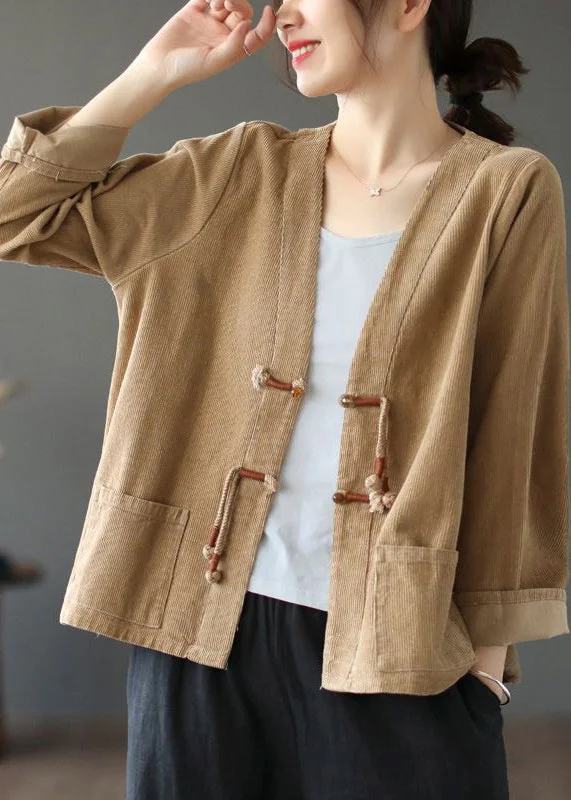 Women's Coats with Fur Trimmed ZipperCoffee Pockets Patchwork Corduroy Coat V Neck Tasseled Fall