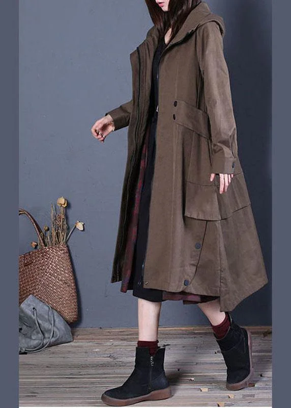 Women's Zip-Up CoatsChic Coffee Loose zippered Button Fall Hoodie Coat trench coats