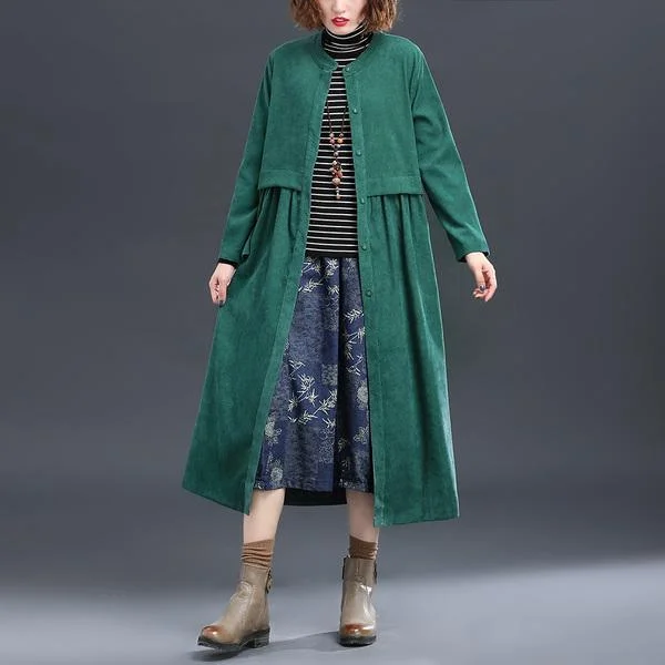 Women's Coats with Zippercorduroy plus size Oversized vintage women casual loose long autumn spring female trench coat