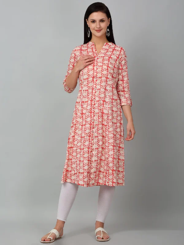 Women's Coats with Fur Trimmed BeltWomen's Casual Band Collar Carrot All over Printed Knee Length Kurti