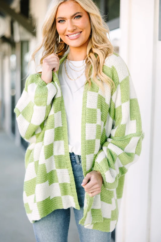 Women's Coats with Fur Trimmed HoodThat's Life Sage Green Checkered Cardigan