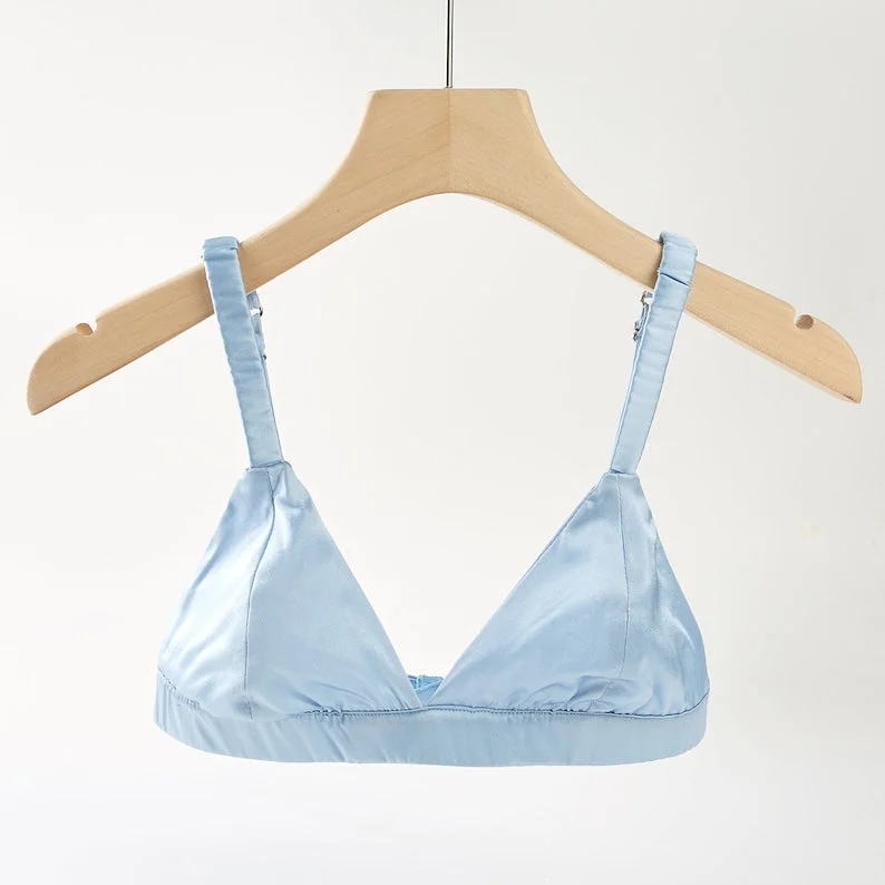 plus-size high-slit pantiesEggshell Blue | Handmade Pure Silk Bralettes | No Padding No Wire | 19 Momme Silk Charmeuse