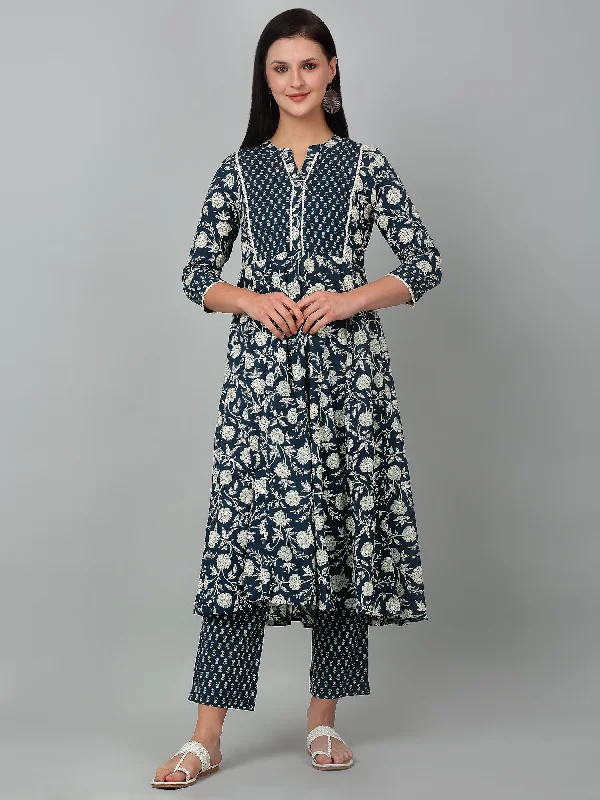 Women's Coats with HoodWomen's Casual Blue Printed Palazzo Set