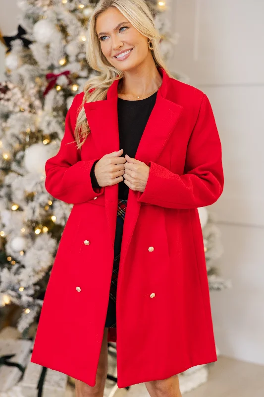 Women's Coats with Fur Trimmed BeltCity Streets Red Coat