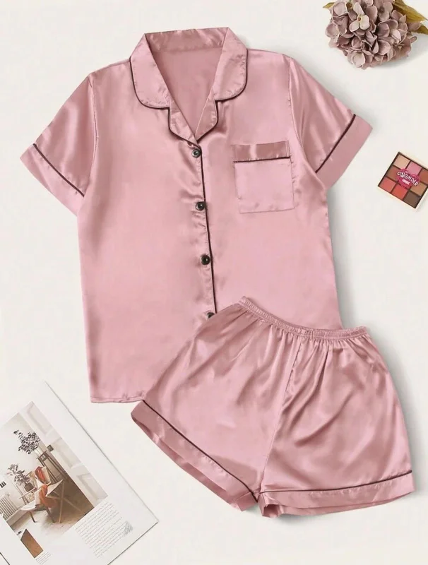 women's button-down pajama shirtsShirt and Shorts 2pcs