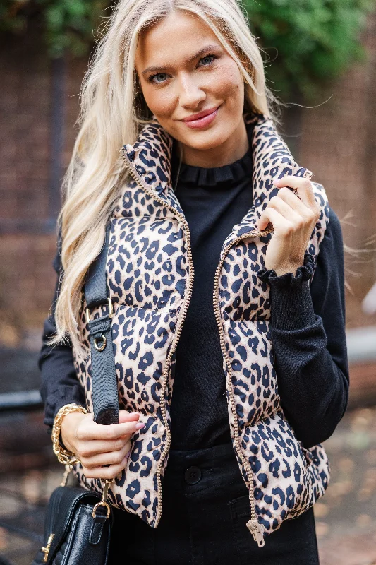 Women's Coats with ZipperWild Side Of Life Brown Leopard Vest