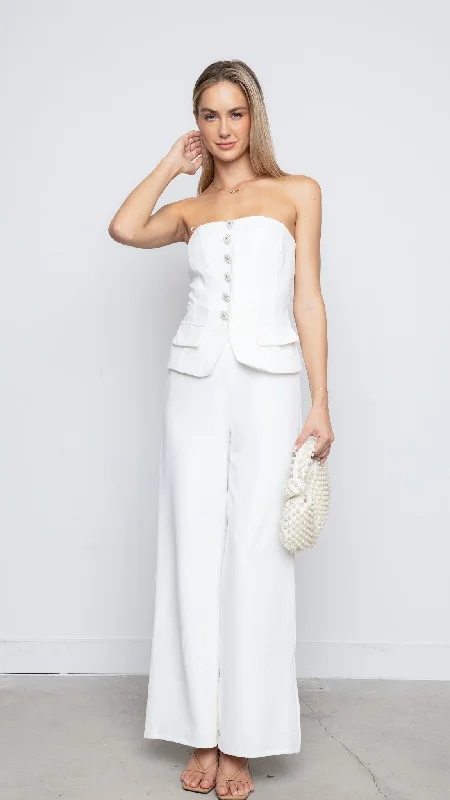 hats with built-in Bluetooth speakers for music on the goKourtney Jumpsuit in White