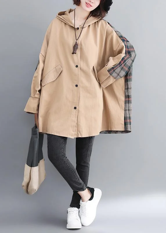 Women's Quilted CoatsClassy Hooded Patchwork Fashion Tunic Coats Khaki Coats