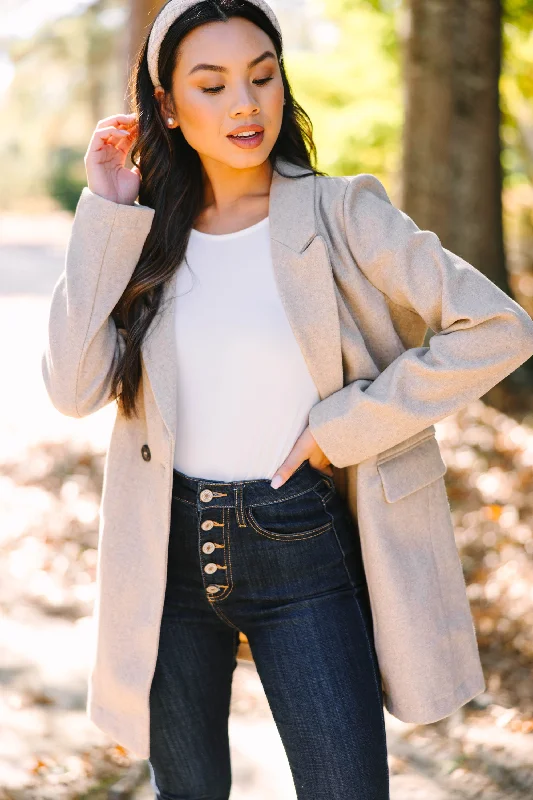 Stylish Women's CoatsLooking Out Oatmeal Brown Fleece Coat