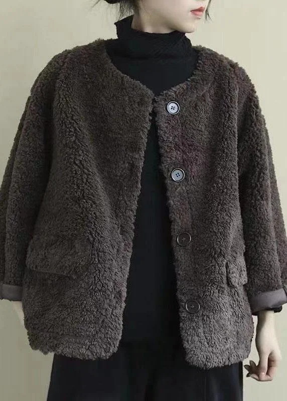 Women's Wool CoatsCoffee Loose Pockets Button Fall Long sleeve Coat