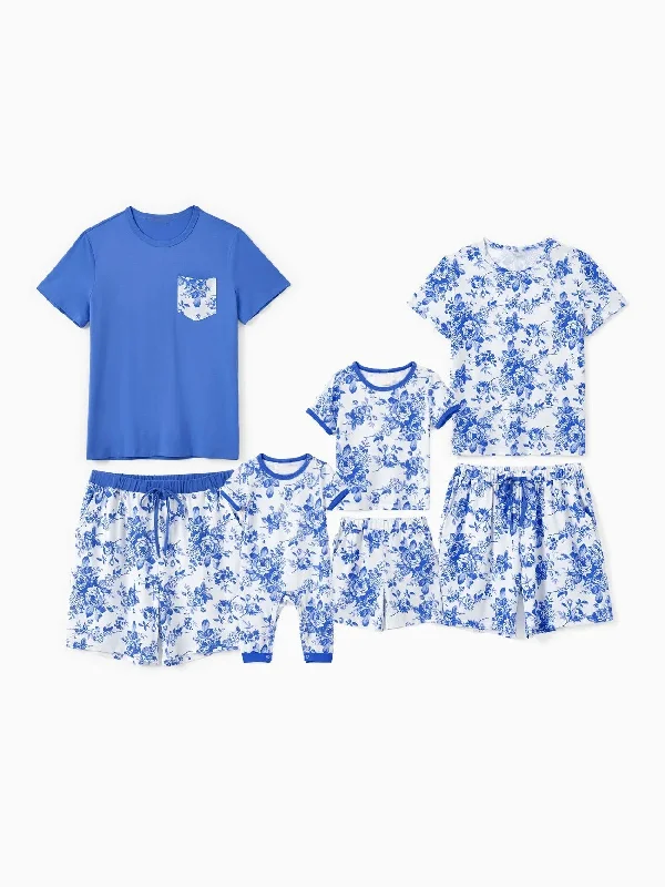 women's pajamas with a blend of comfort, style, and functionalityFamily Matching Blue Floral Shorts Set With Drawstrings