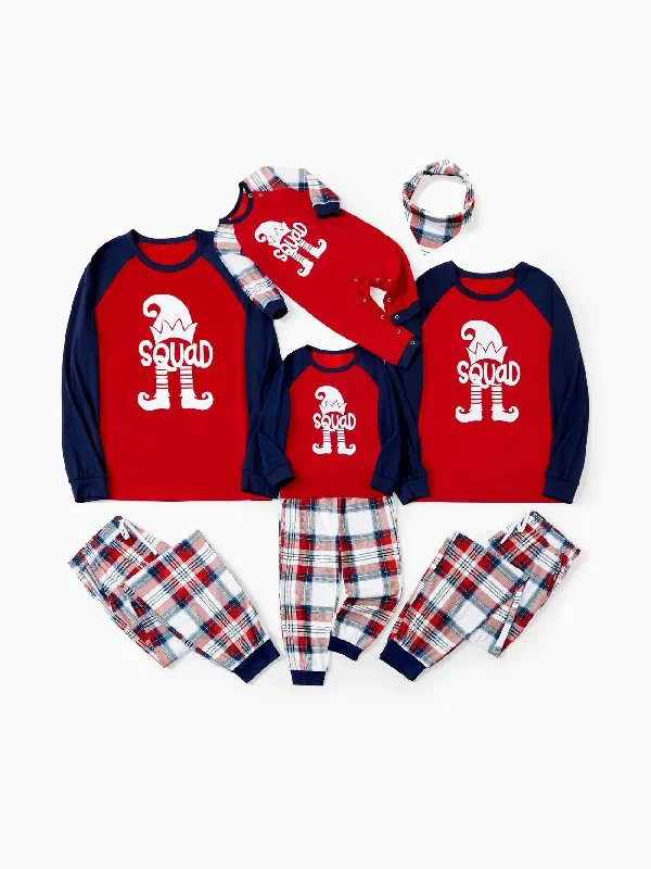 women's pajamas for everyday wearFamily Christmas Printed Elf Squad Raglan Top And Plaid Pajama Set