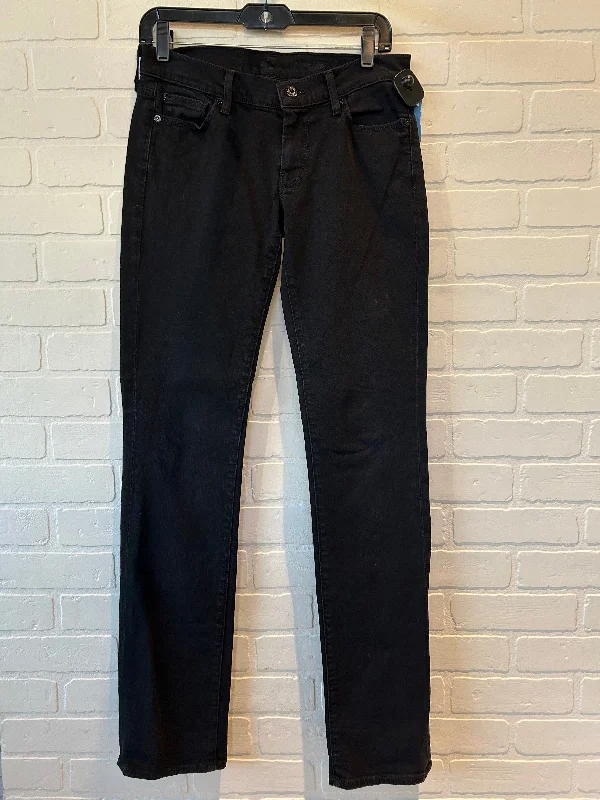 Women's Jodhpurs with Mandarin CollarJeans Straight By 7 For All Mankind In Black Denim, Size: 4