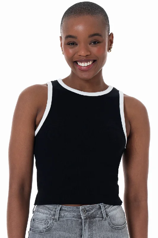 Women's Boat Collar SweatersRibbed Tank Top _ 153830 _ Black