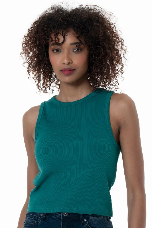 Women's Mandarin Collar SweatersRibbed Tank Top _ 152289 _ Green