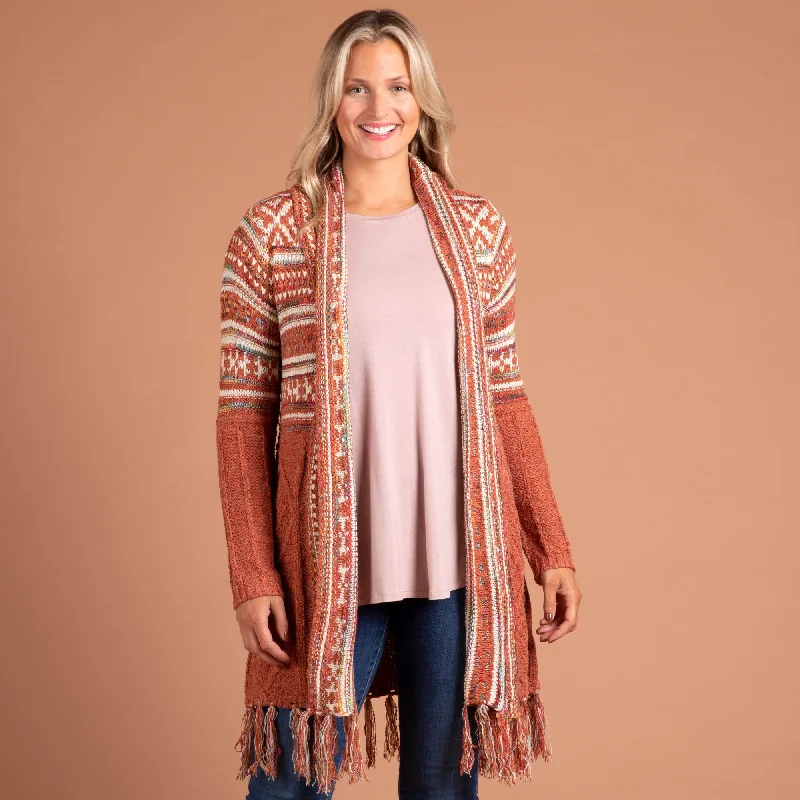 Women's Hooded SweatersUpper Striped Duster Cardigan with Fringe