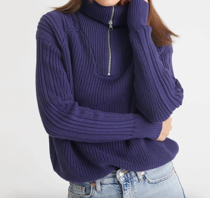 Women's Greek Wool SweatersNina 3/4 Zip Sweater In Indigo