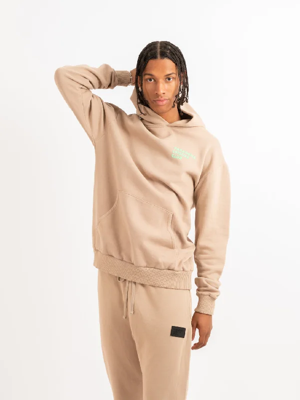 Women's Collarless Design SweatersPuff Logo Hoodie - Tan