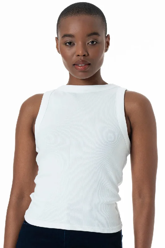 Women's Narrow Collar SweatersKnit Tank Top _ 152285 _ Optic White