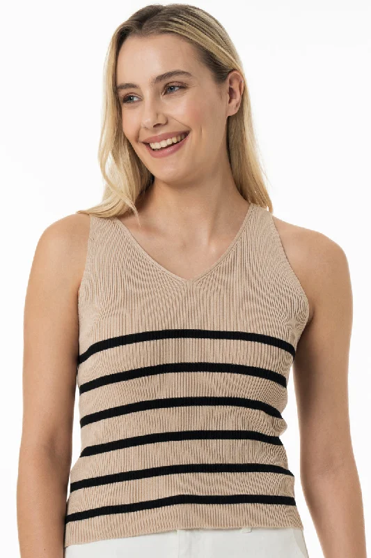 Women's High Collar SweatersKnit Tank Top _ 150085 _ Beige