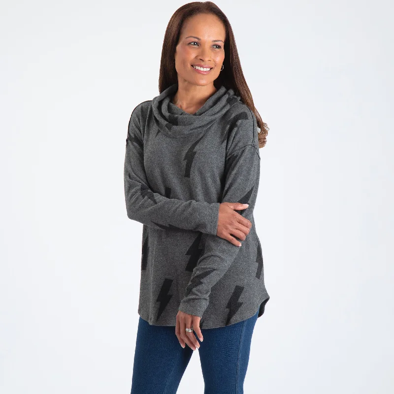 Women's Linen Blend SweatersLightning Bolt Cowl Neck Sweater