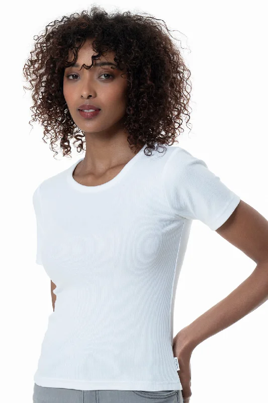 Women's Square Collar SweatersRibbed T-Shirt _ 153809 _ White