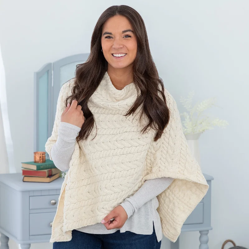 Women's Lapel Collar SweatersIrish Aran Wool Poncho