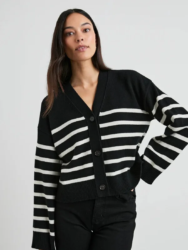 Women's Armenian Wool SweatersGeneva Cardigan - Black Oat Stripe