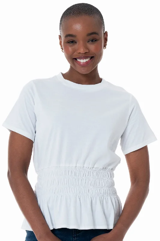 Women's Low Collar SweatersShirred Waist T-Shirt _ 152272 _ Optic White