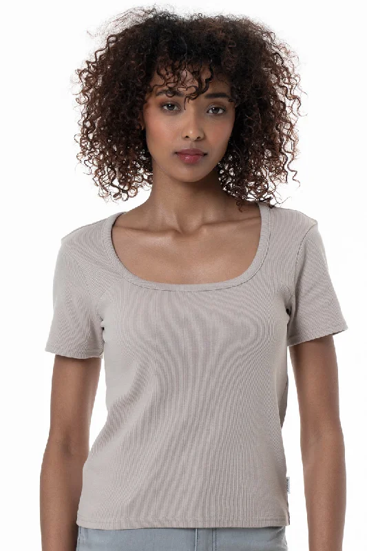 Women's Peter Pan Collar SweatersSquare Neck T-Shirt _ 153808 _ Taupe