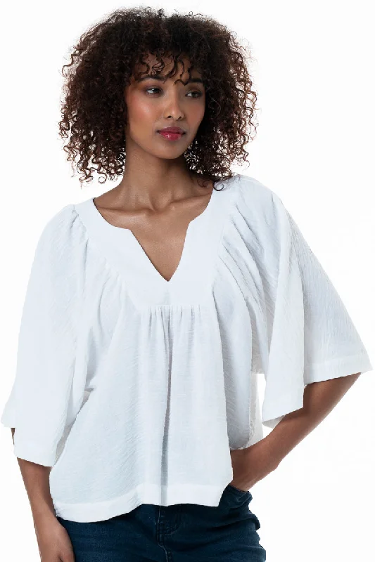 Women's Azerbaijani Wool SweatersV-Neck Swing Blouse _ 153815 _ White