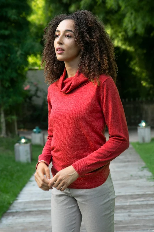 Women's Montenegrin Wool SweatersCerise Versatility Knit Cotton Blend Pullover in Solid Cerise Red from Peru