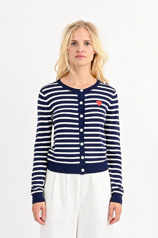 Women's Oversized SweatersMolly Bracken Navy/White Striped Cardigan