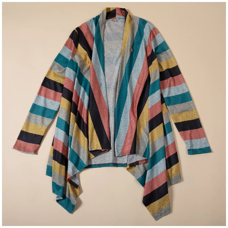 Women's U-Shaped Neck SweatersColorful Stripes Open Cardigan