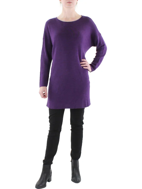 Women's U-Shaped Collar SweatersWomens Wool Bateau Neck Tunic Sweater