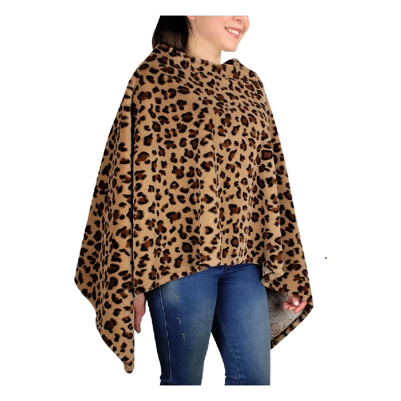 Women's U-Shaped Collar SweatersLeopard Lauren Faux Fur Poncho