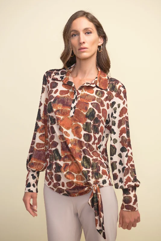 Women's Sweetheart Collar SweatersJoseph Ribkoff Giraffe Print, Tie-Hem Blouse