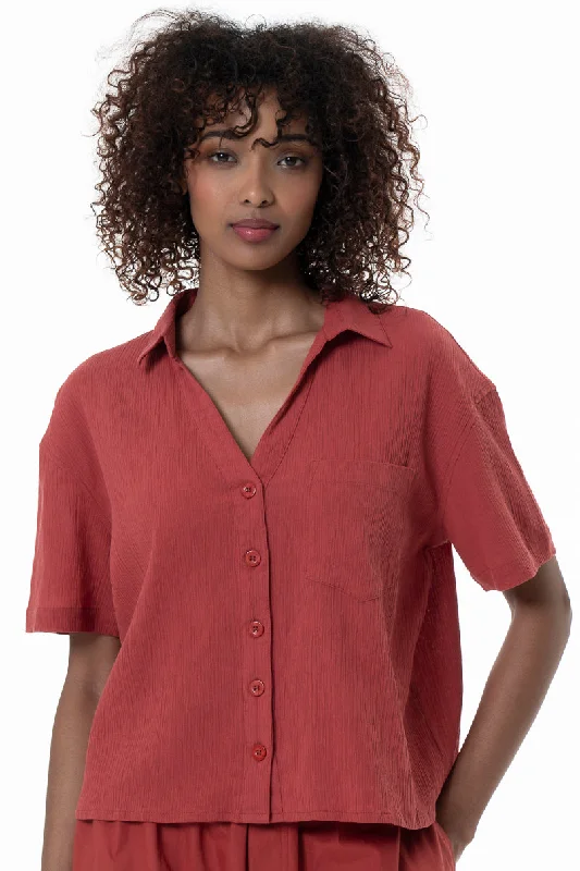 Women's Square Collar SweatersTextured Shirt _ 153814 _ Red