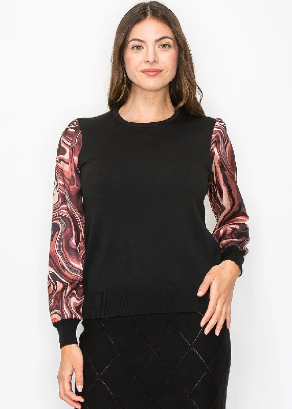 Women's Albanian Wool SweatersMarble Print Sleeve Top