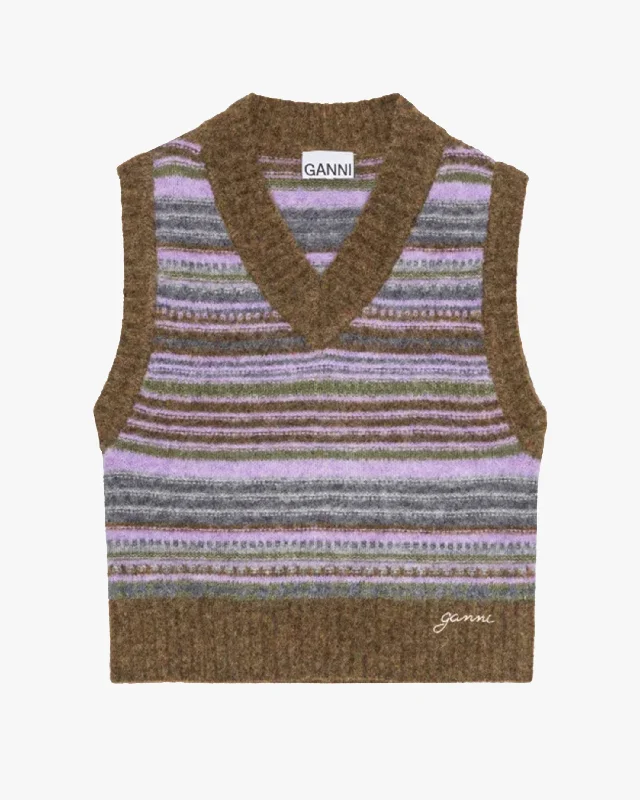 Women's Notched Collar SweatersSoft Wool Stripe Vest