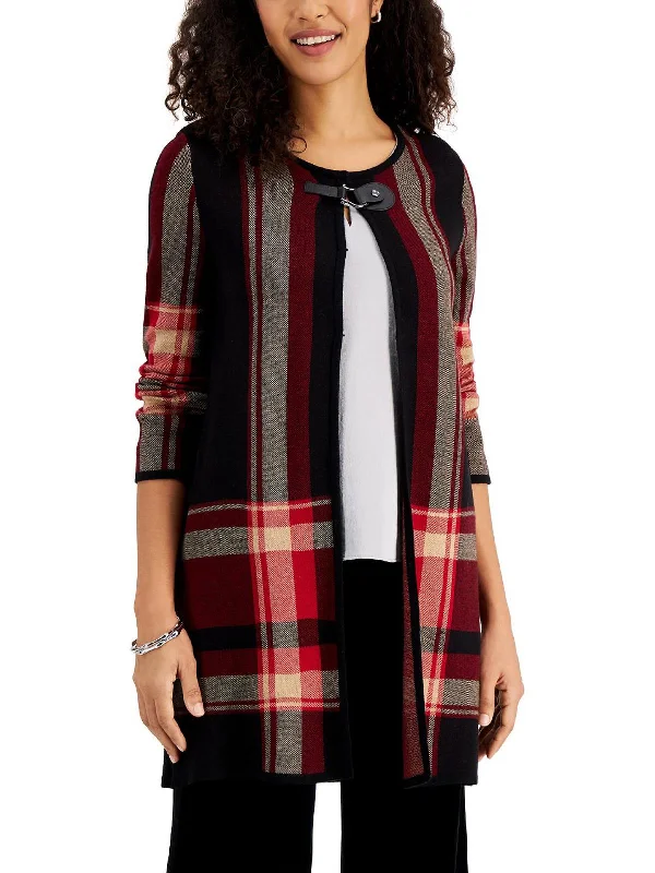 Women's Acrylic SweatersWomens Plaid Flyaway Cardigan Sweater