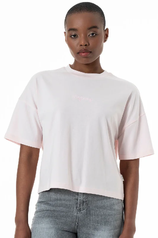 Women's Cotton Blend SweatersBoxy Branded T-Shirt _ 152270 _ Light Pink