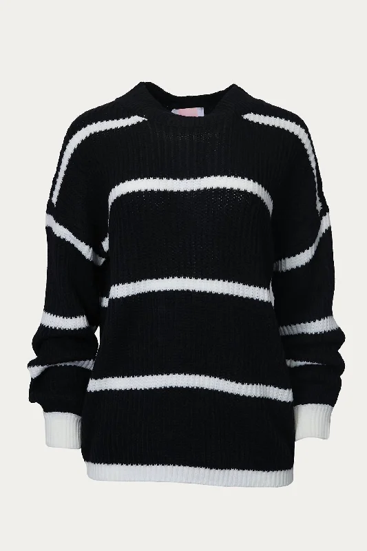 Women's High Collar SweatersCozy Striped Knit Sweater In Black/white