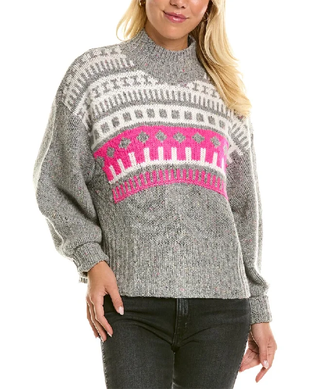 Women's High Collar SweatersAutumn Cashmere Fairisle Yoke Mock Cashmere Sweater