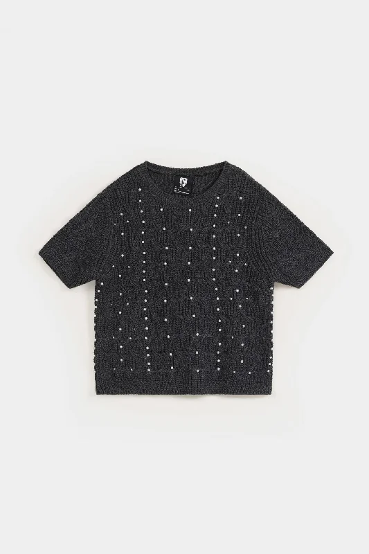 Women's Button-Up SweatersEmbellished Sweater In Cable Knit