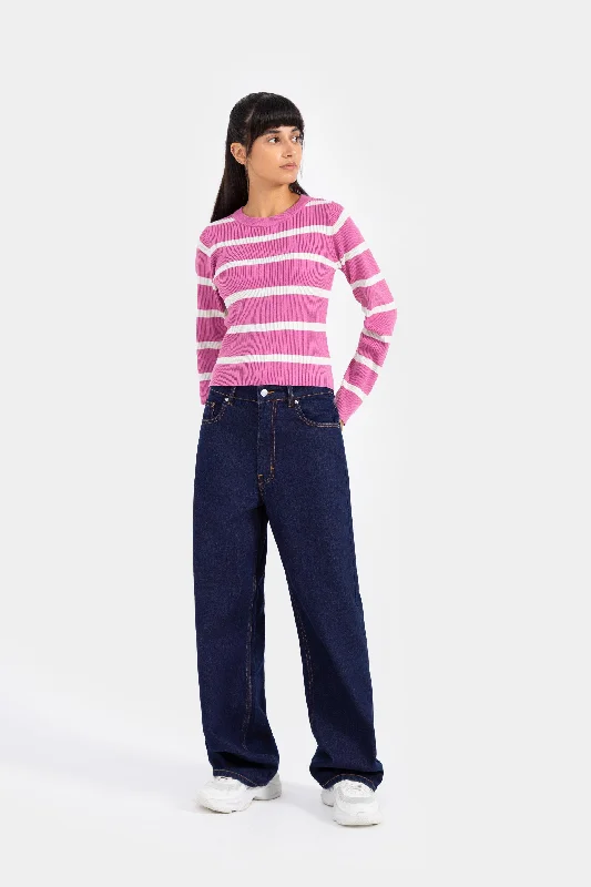 Women's Rounded Collar Sweatersstriped sweater