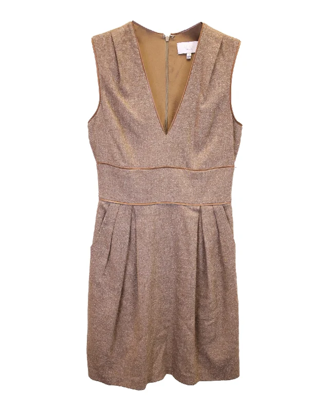 Women's Wrap DressesAdam Lippies V-Neck Sleeveless Dress in Beige Wool