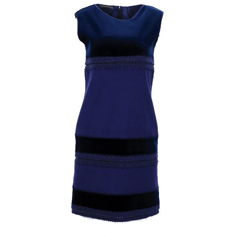 Women's Tiered DressesAlberta Ferretti Colorblock Sleeveless Sheath Dress in Blue Wool