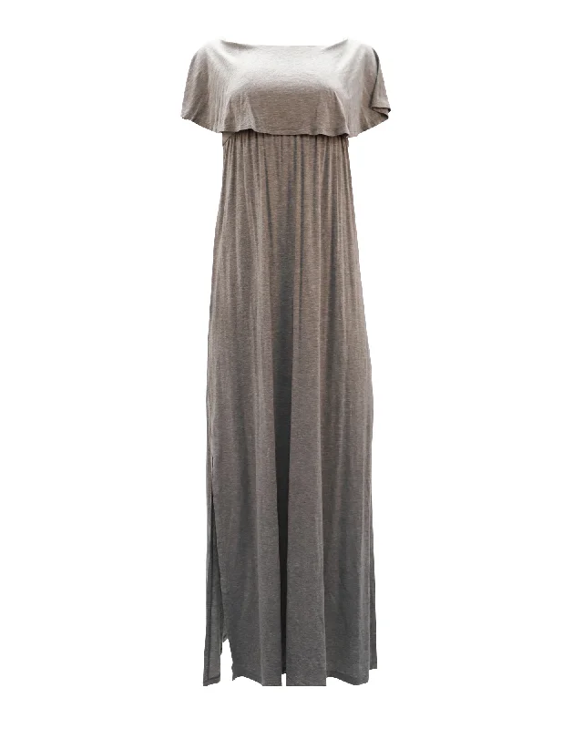 Women's U-Shaped Collar DressesAlice + Olivia Off Shoulder Slit Dress in Grey Lyocell